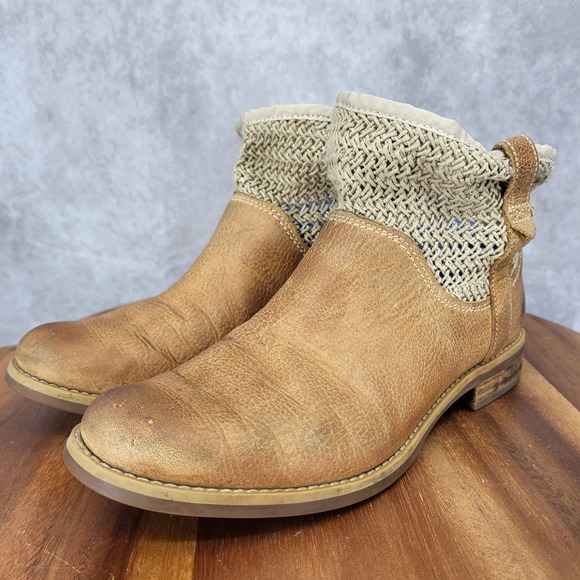Timberland Ankle Boots Womens 7.5 Savin Hill Brown Leather Weave Pull On 4160 - Picture 6 of 13